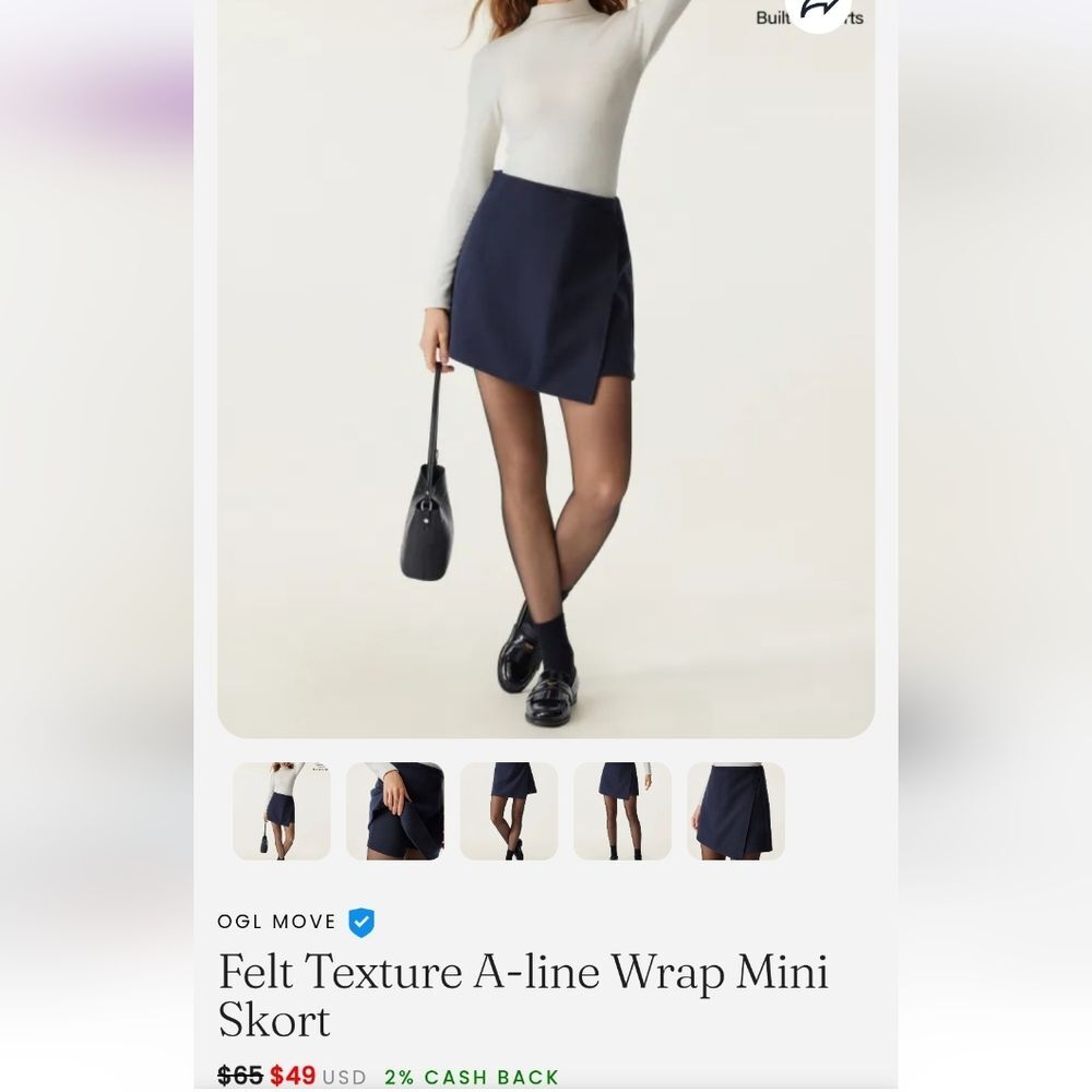Wool Blend OGL Move Felt Texture A-line Wrap Mini Skort W/ XS Gray NWT Skirt - Picture 2 of 10